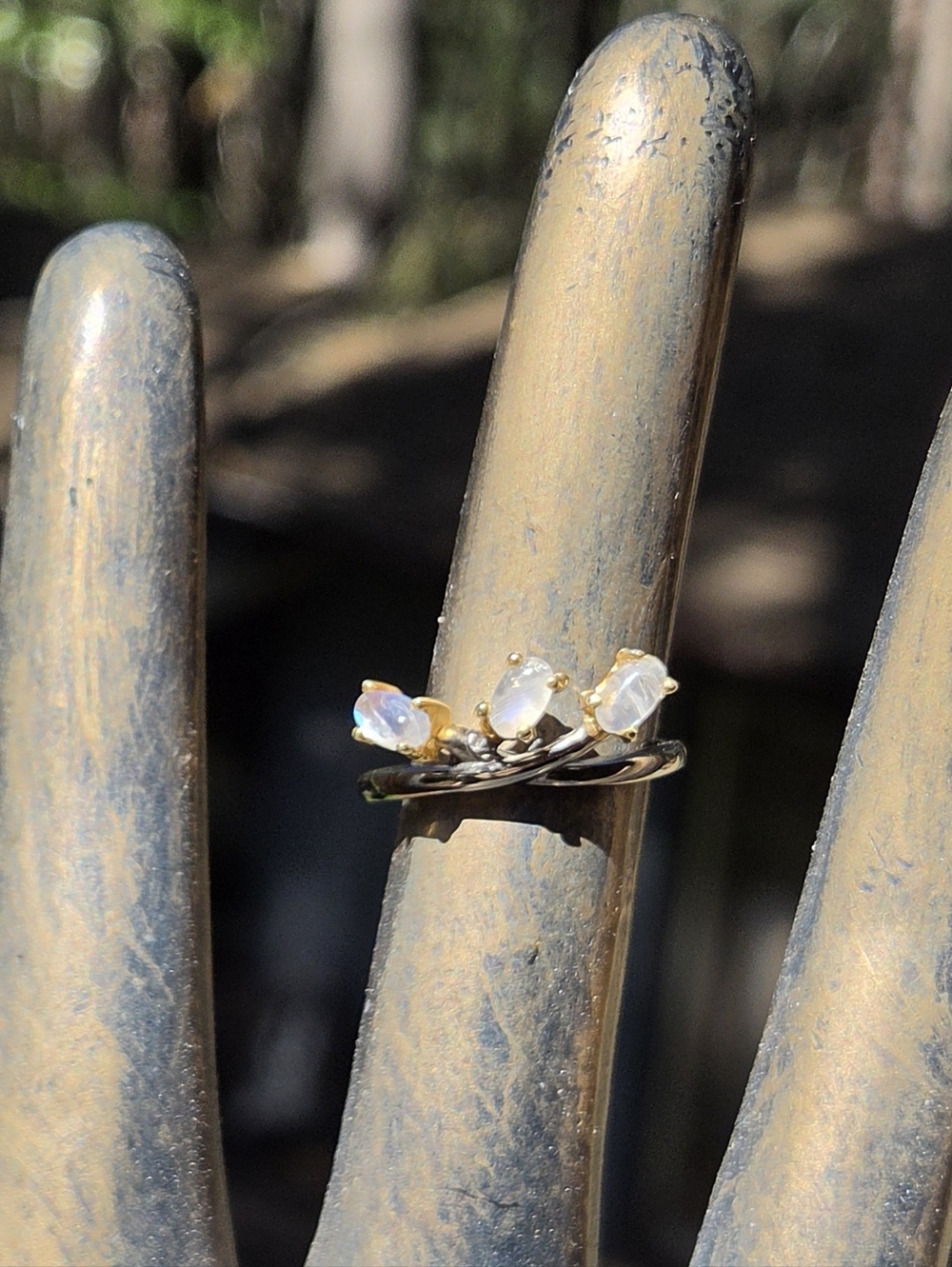 Moonstone Sterling Rhodium & Gold Ring Sz7 - Picture 4 of 9